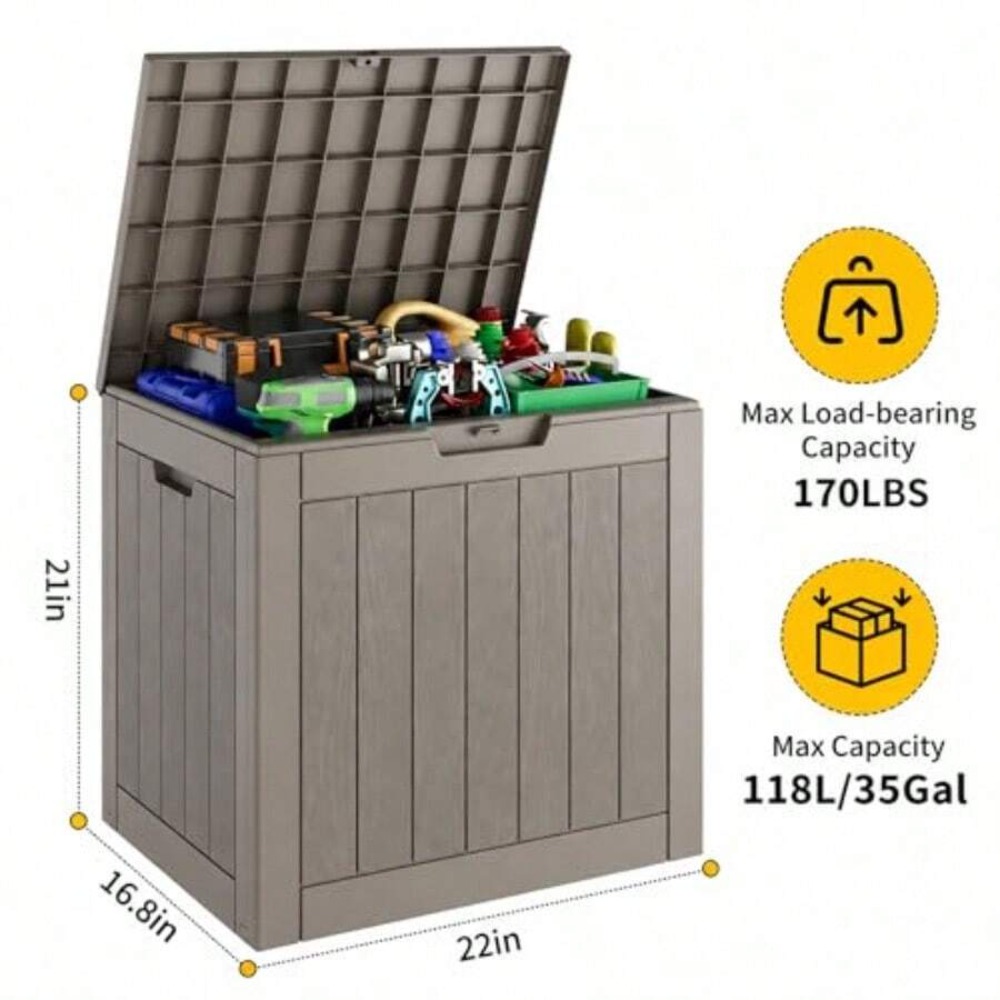 35 Gallon Outdoor Storage Box, - Outdoor Furniture Resin 评论和价格