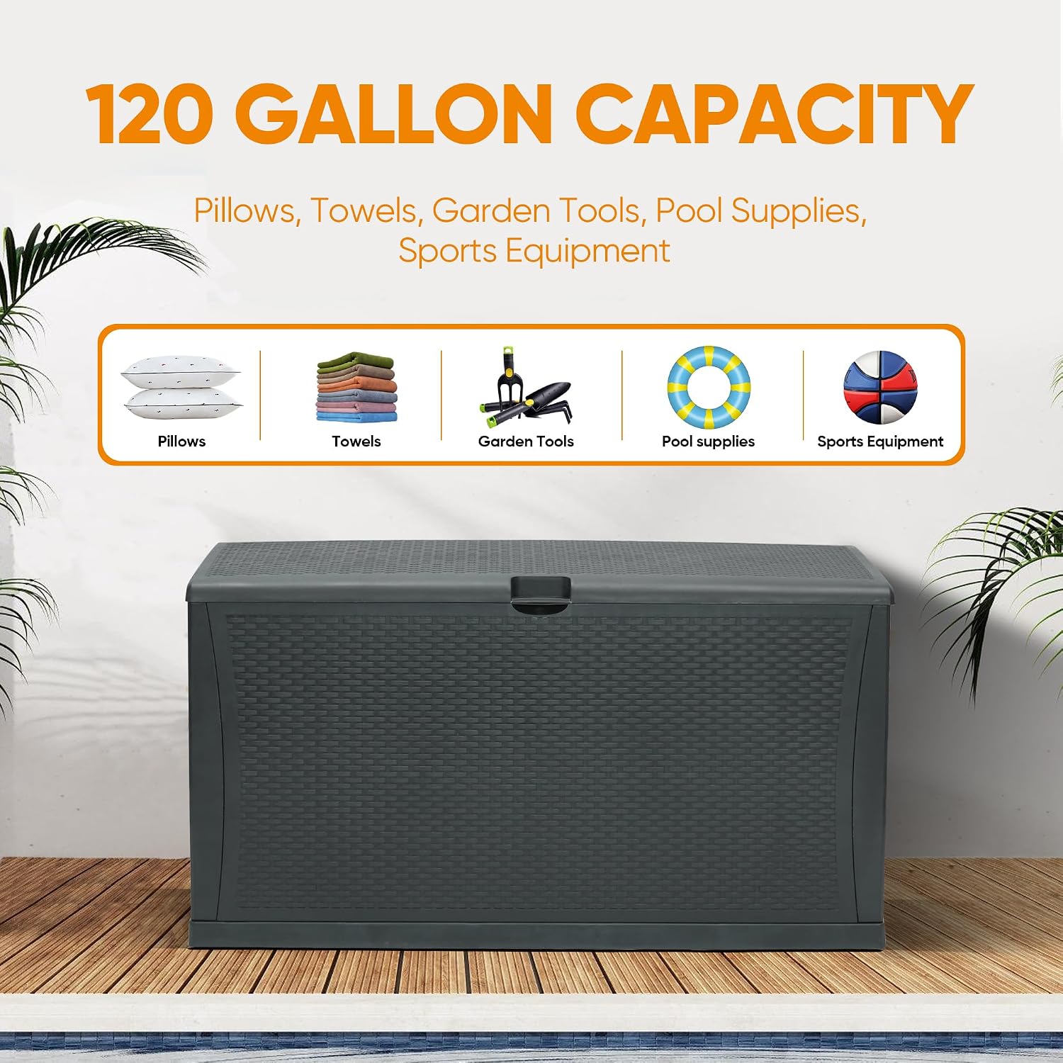 100 Gallon Resin Deck Box Wate - Outdoor Furniture Resin 评论和价格