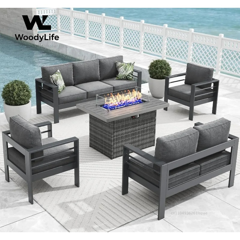 L5 Pieces Modern Aluminum Pati - Outdoor Furniture Fire Pit Set 评论和价格