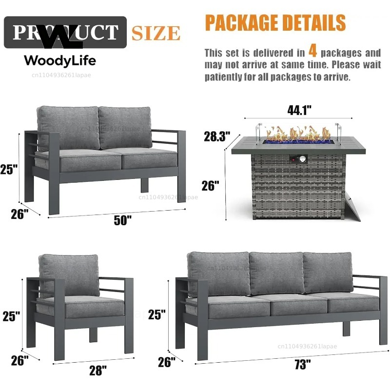 L5 Pieces Modern Aluminum Pati - Outdoor Furniture Fire Pit Set 评论和价格