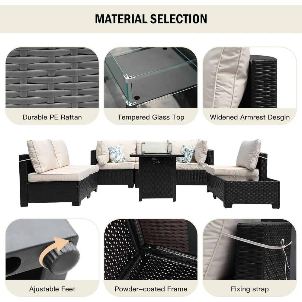 8-Piece Patio Furniture Rattan - Outdoor Furniture Fire Pit Set 评论和价格