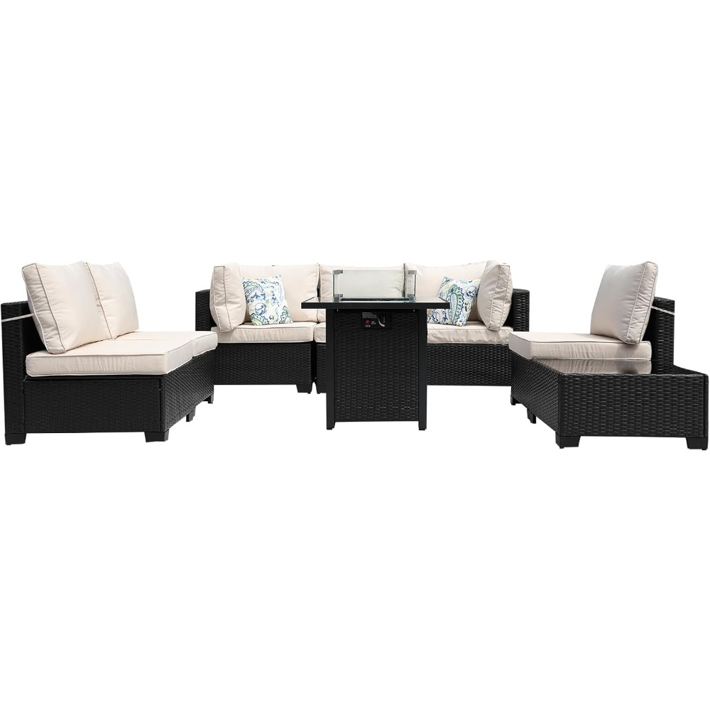 8-Piece Patio Furniture Rattan - Outdoor Furniture Fire Pit Set 评论和价格