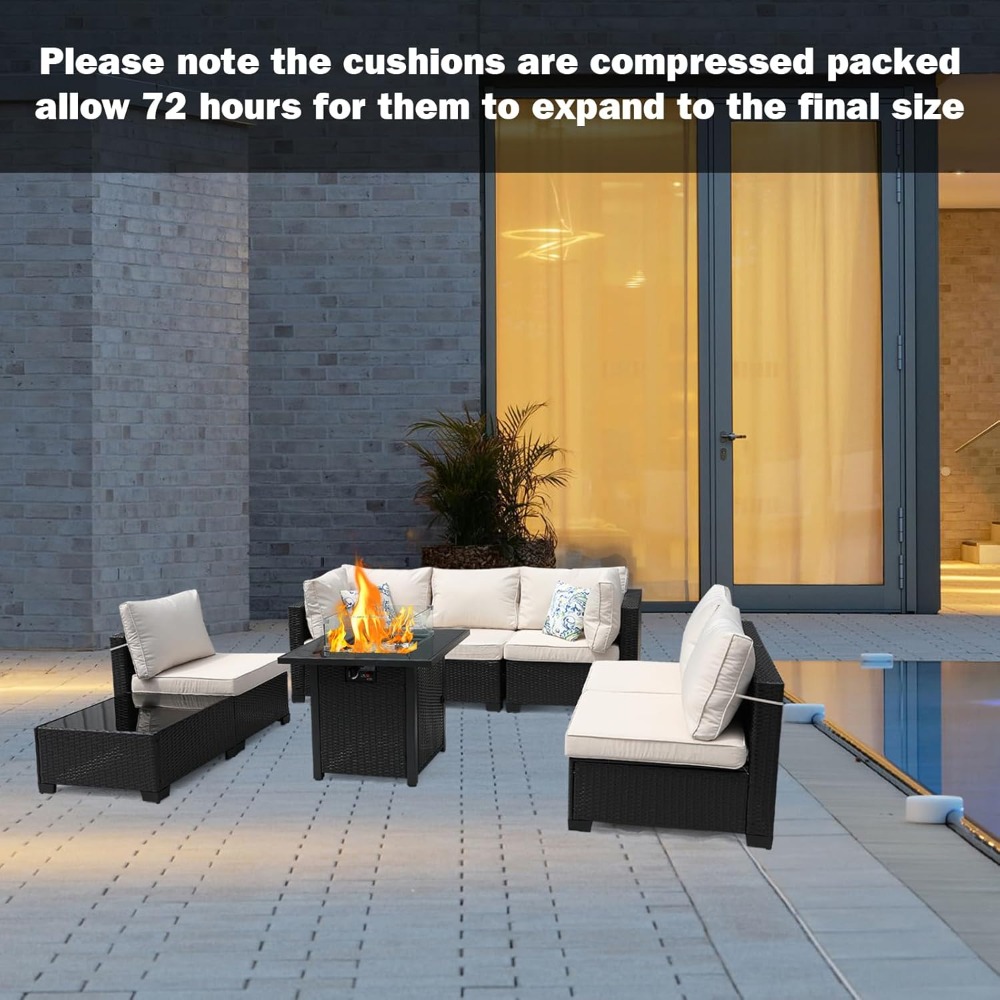 8-Piece Patio Furniture Rattan - Outdoor Furniture Fire Pit Set 评论和价格