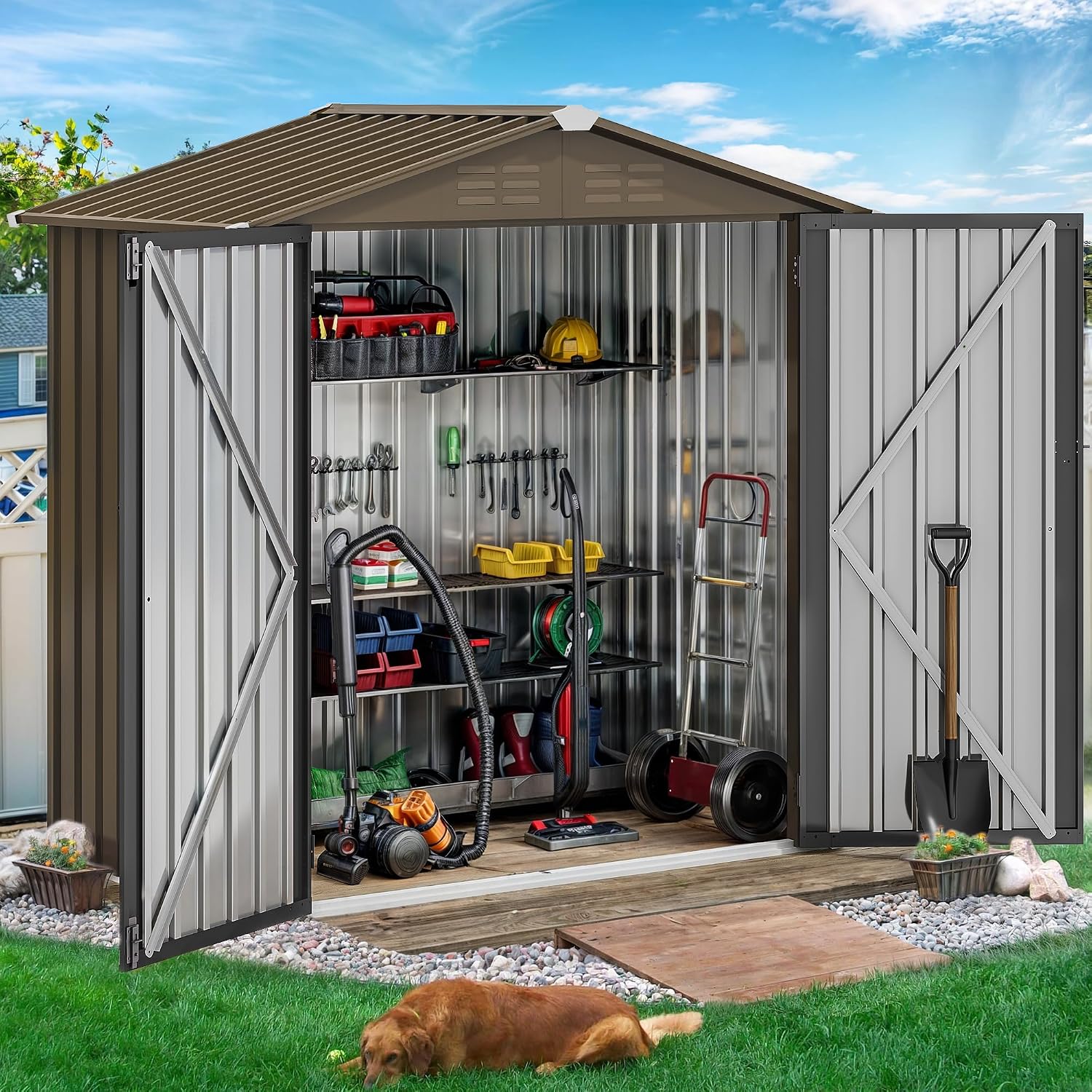 6x4ft Metal Outdoor Storage Sh - Outdoor Furniture Heavy 评论和价格