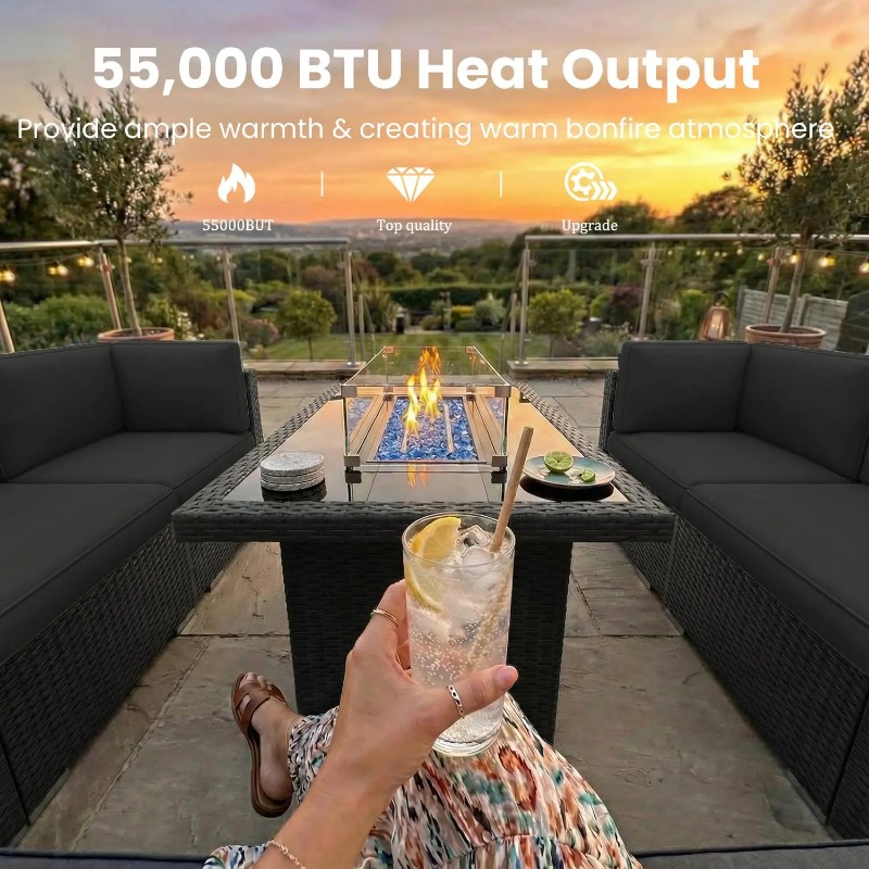 8-Piece Patio Wicker Sectional - Outdoor Furniture Fire Pit Set 评论和价格