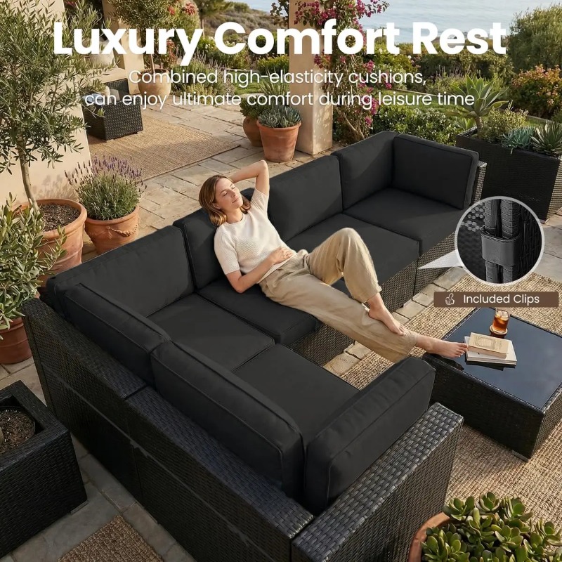 8-Piece Patio Wicker Sectional - Outdoor Furniture Fire Pit Set 评论和价格