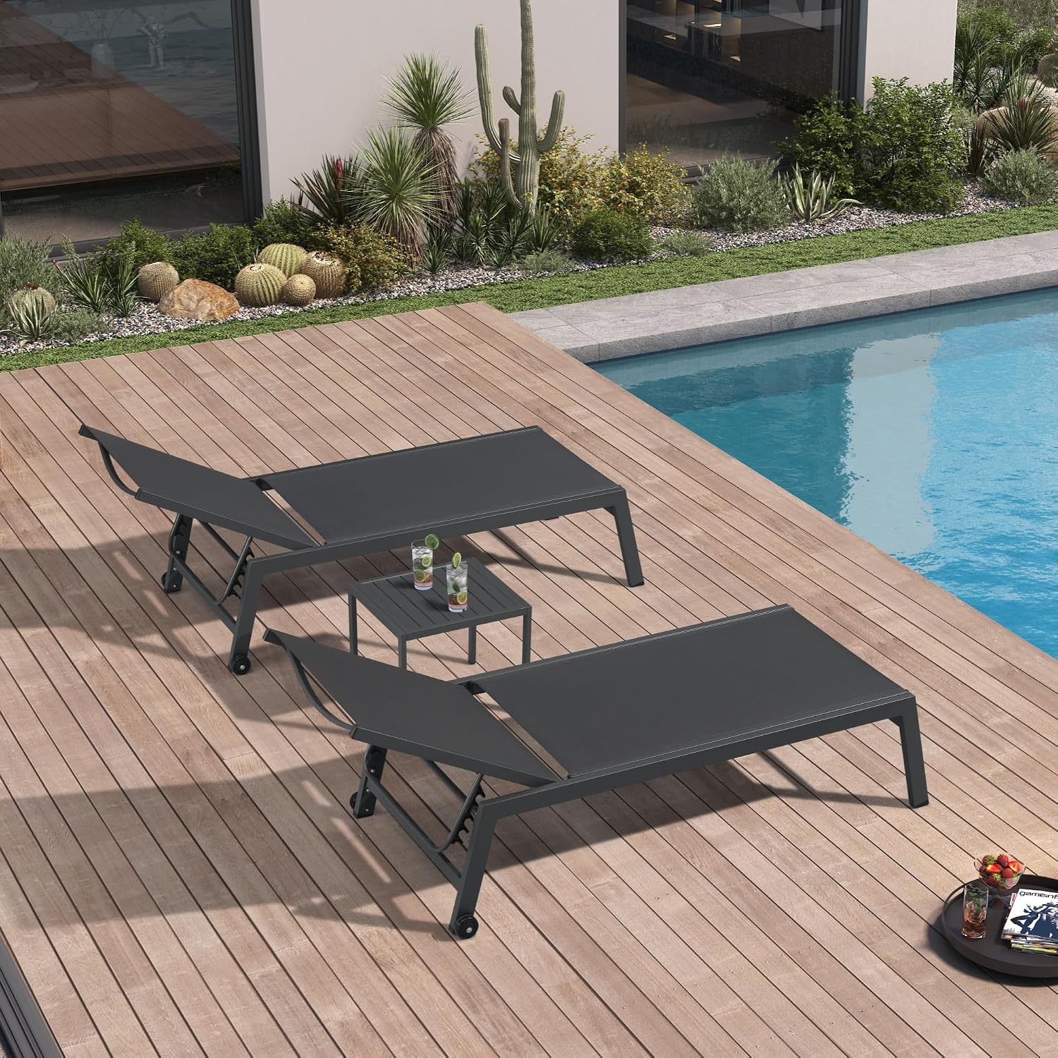 Wide Patio Lounge Chair 2 Set  - Outdoor Furniture Recliner Set 评论和价格