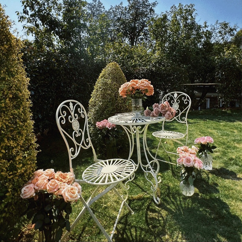 French Vintage Iron Table and  - Outdoor Furniture For Cafe 评论和价格