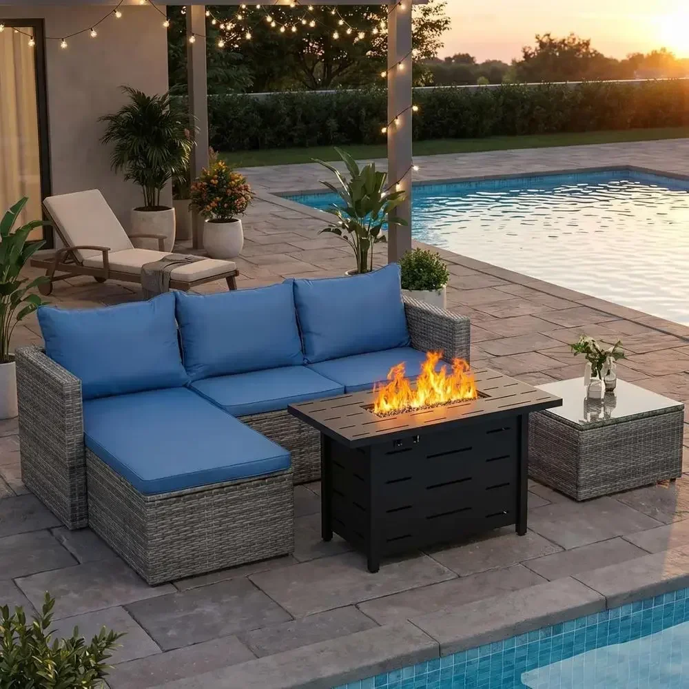 4-Piece Outdoor Wicker Patio F - Outdoor Furniture Fire Pit Set 评论和价格